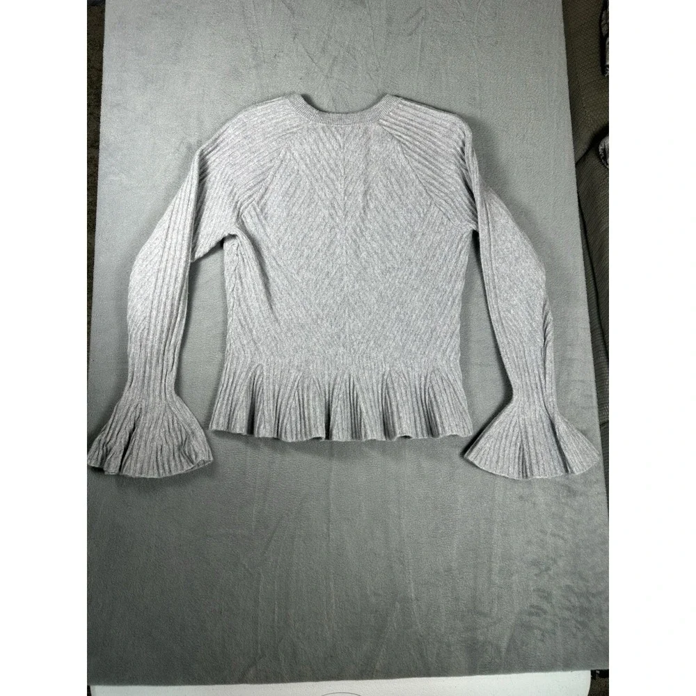 Jonathan Simkhai Gray Ribbed Wool Cashmere Bell Sleeve Peplum Sweater Medium